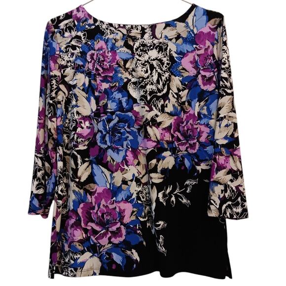 JM COLLECTION Stretchy Top Petite XL Beaded Bling Colorful Floral Work Office‎ - Picture 7 of 7